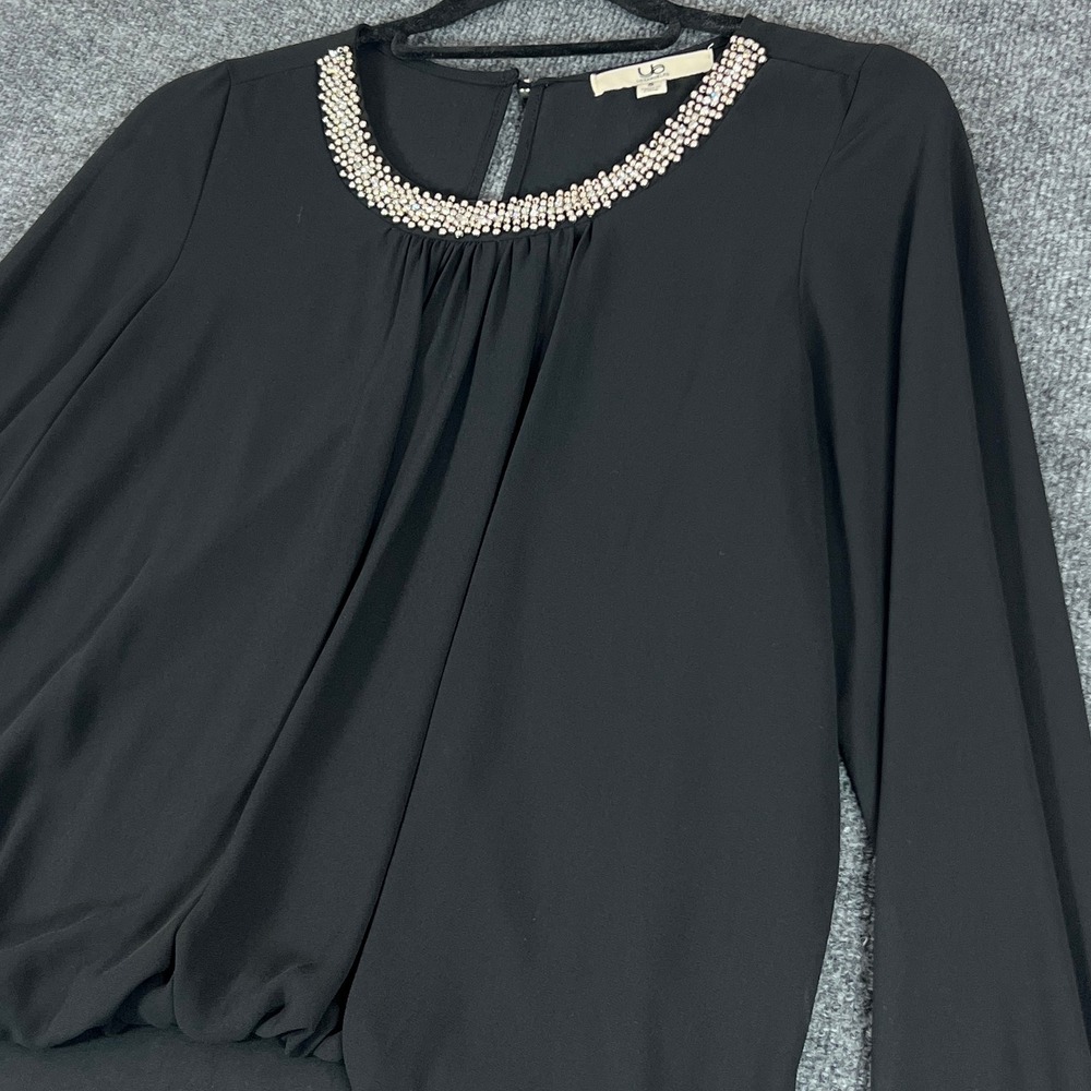 Ya Los Angeles Black Embellished‎ Neckline Long Sleeve Sheer Blouse Size S